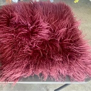 Luxurious Burgundy Mongolian Fur Pillow